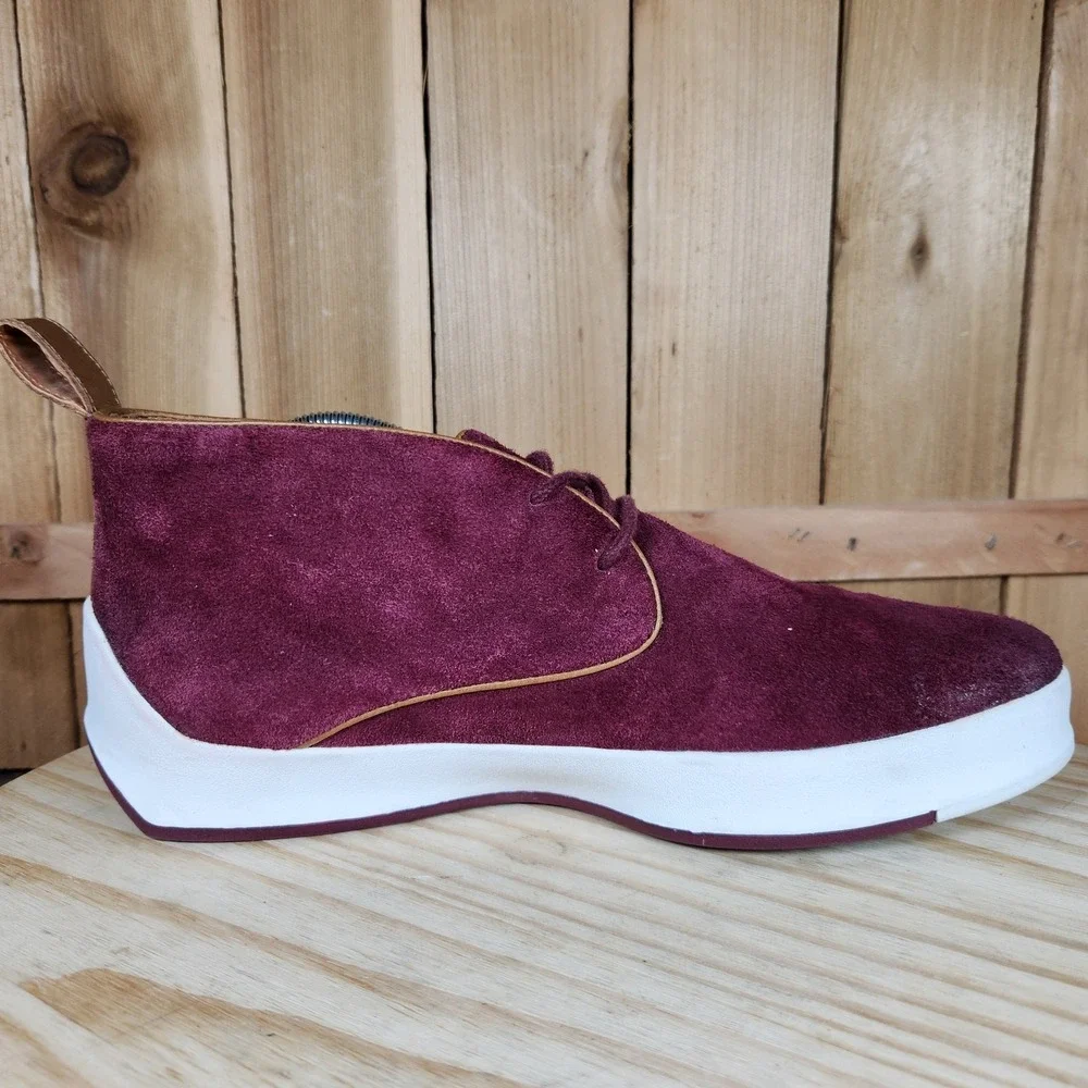 John Fluevog Type 3 Shoes Mens 10 Burgundy Suede‎ Chukka Sneakers Casual Leather